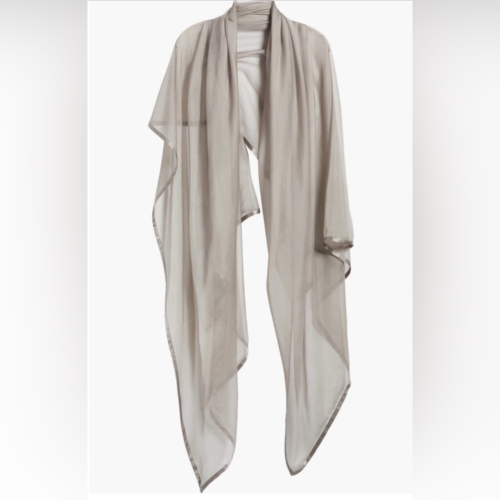 💯 Silk Huge Satin Border Chiffon Scarf, Brand New With Tags, Color : Gray Sconce